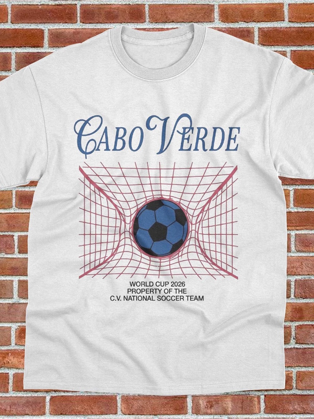 Cabo Verde Soccer Graphic Tee - White with Blue & Red Print